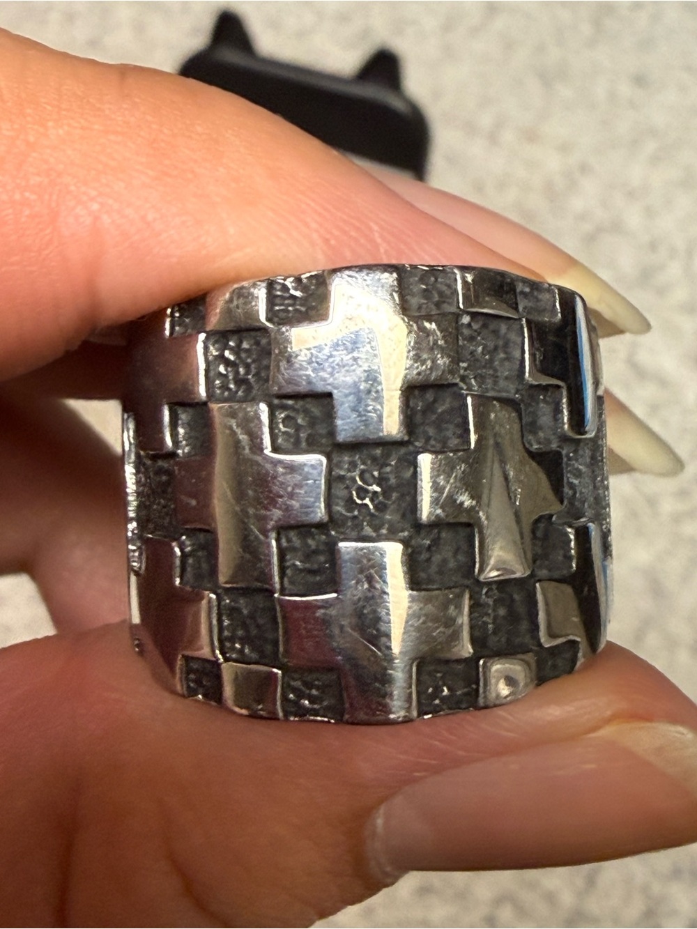 Sterling Silver Men's Cross Pattern Wide Band Ring - Silver